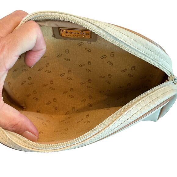 Vintage CHRISTIAN DIOR Saddle Bag Beige Canvas Leather Shoulder Crossbody Bag - Picture 11 of 15